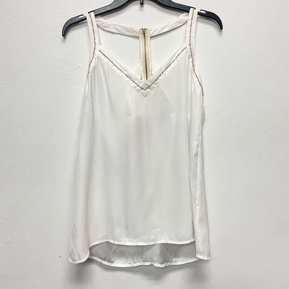 JACK White Sleeveless Tank Top Women Medium Embellished V Neck Zipper‎ Back